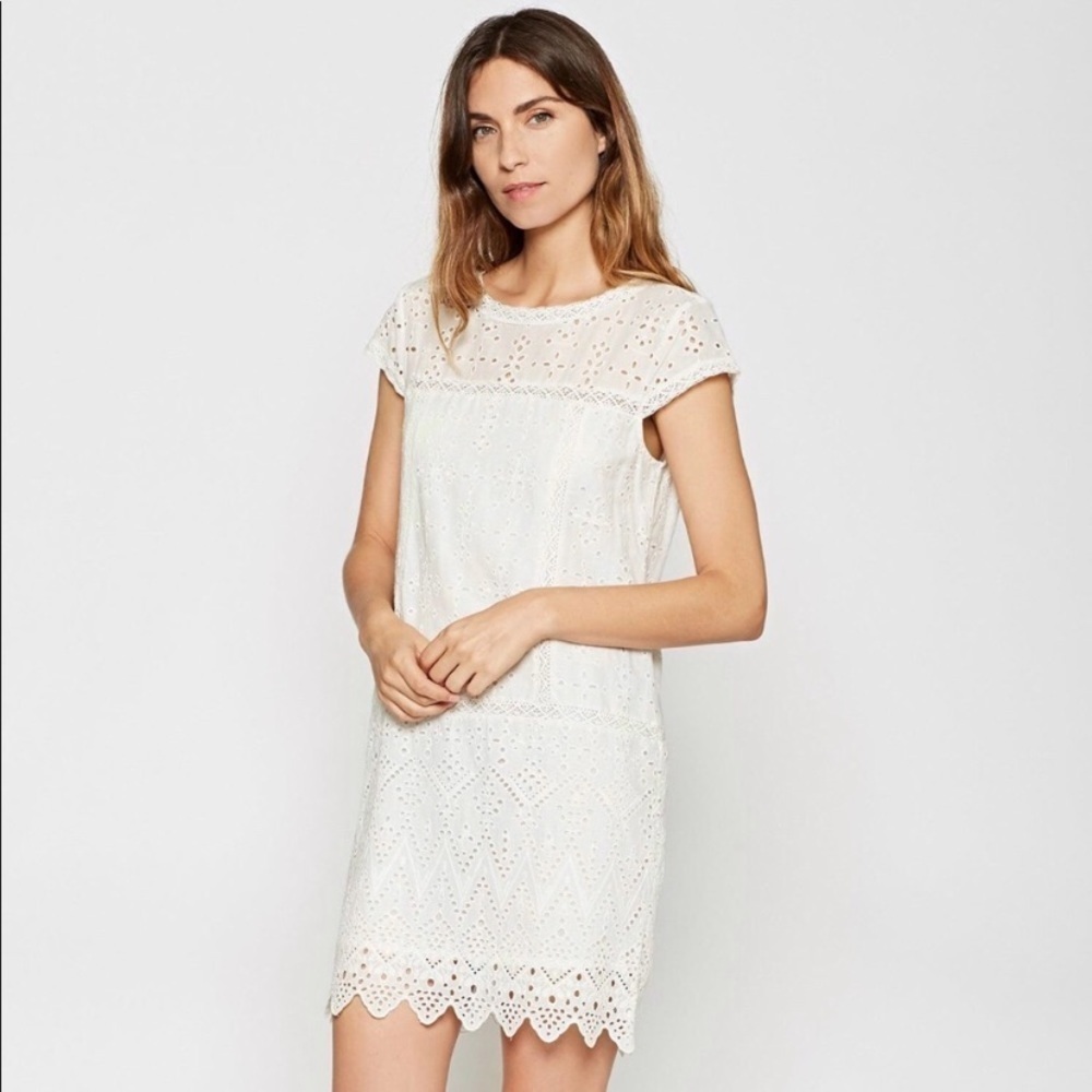 Joie Delayna Eyelet Cotton Mini Dress in Porcelain/White XS